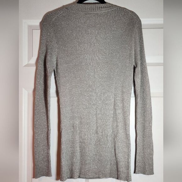 Babe & Co Silver Sparkle Low Cut V Neck Ribbed Sweater - Picture 4 of 4